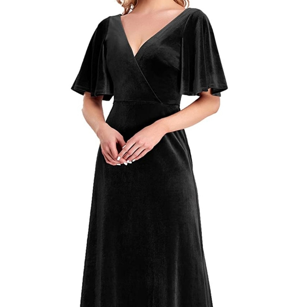 Ever Pretty Double V-Neck, Black Velvet Dress